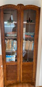 Antieke eiken boekenkast met glas in lood, Antiek en Kunst, Ophalen