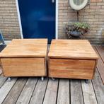 2 mooie stevige teakhouten tafeltjes, Huis en Inrichting, Ophalen, Gebruikt, 50 tot 100 cm, Teakhout