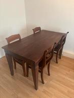 Teakhouten eettafel + 4 teakhouten stoelen, Ophalen, Gebruikt, Teak, 4 tot 6 stoelen
