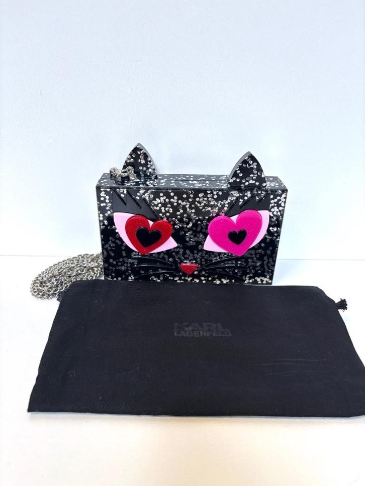 KARL LAGERFELD Cat eye kleine avond schouder tasje, Sieraden, Tassen en Uiterlijk, Tassen | Damestassen, Zo goed als nieuw, Avondtasje