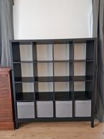 Ikea Kallax zwartbruin open kast 4x4, 16 vaks incl. 4 bakken, Huis en Inrichting, Ophalen, Zo goed als nieuw