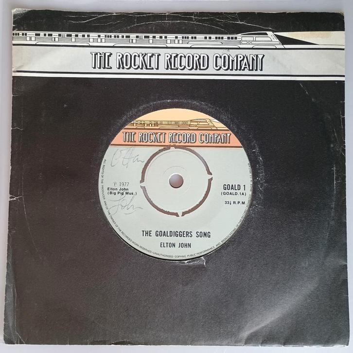 Goaldiggers Song 7" gesigneerd door Elton John (1977), Cd's en Dvd's, Vinyl Singles, Zo goed als nieuw, Single, Pop, 7 inch, Ophalen of Verzenden