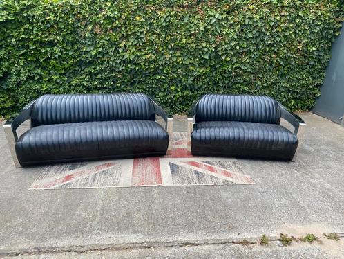 Aviator Timothy Oulton leren generfde Set !!!!, Huis en Inrichting, Banken | Bankstellen, Gebruikt, Rechte bank, Overige maten