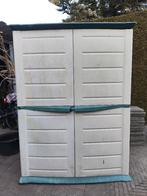 Tuinkast hoog kunststof beige groen 2 deuren plankendragers, Ophalen, Gebruikt, Kunststof, Overige typen