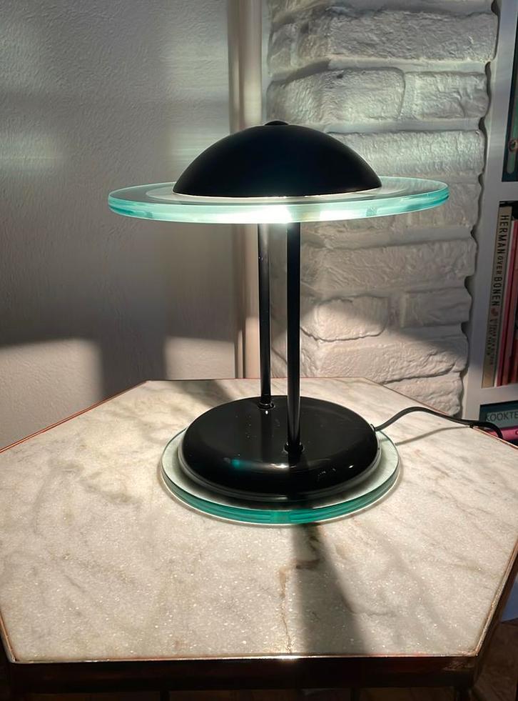 Herda staccato mushroom tafellamp 1980s, Huis en Inrichting, Lampen | Tafellampen, Gebruikt, Minder dan 50 cm, Glas, Metaal, Ophalen of Verzenden