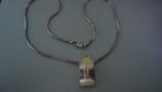 Zilver ketting met zilver hanger en goudaccent 6 steentjes, Met hanger, Ophalen of Verzenden, Zo goed als nieuw, Zilver