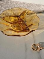 Vintage amber persglazen 3 vaksschaaltje, Ophalen of Verzenden
