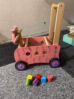 Roze Duwkar met Houten Vormpjes, Kinderen en Baby's, Speelgoed | Houten speelgoed, Ophalen, Zo goed als nieuw, Duw- of Trekspeelgoed