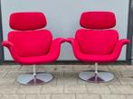 Artifort Big Tulip design fauteuils met 1 hocker stof rood, Ophalen, Gebruikt, Vitra eames leolux rolf benz, 75 tot 100 cm