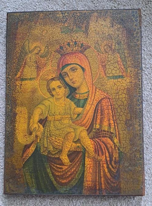 Antiek orthodox heilige Maria met Jezus. Uit Griekenland., Antiek en Kunst, Antiek | Religie, Ophalen of Verzenden