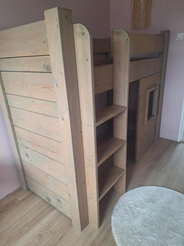 Bed steigerhout hoogslaper, Huis en Inrichting, Slaapkamer | Stapelbedden en Hoogslapers, Gebruikt, Hoogslaper, 80 cm, 190 cm of minder