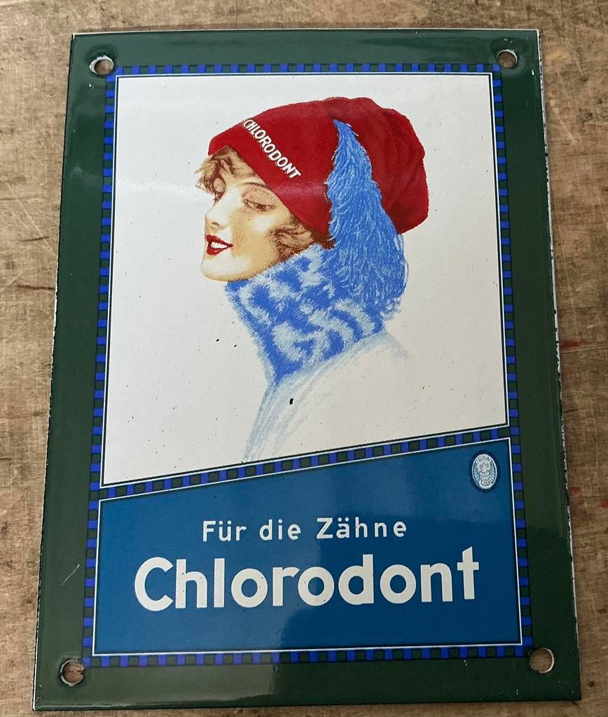 Emaille deurpostje CHLORODENT tandpasta, Verzamelen, Merken en Reclamevoorwerpen, Ophalen of Verzenden, Gebruikt, Reclamebord