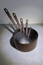 Franse koperen pannenset koper pannen groot naar klein, Ophalen of Verzenden