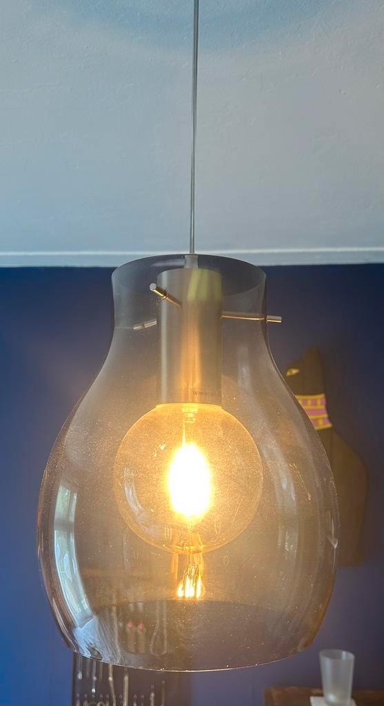 Hanglamp grijs rookglas, Huis en Inrichting, Lampen | Hanglampen, Zo goed als nieuw, Minder dan 50 cm, Glas, Metaal, Ophalen