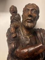 Heilig Cristoffel beeld met Jezus - Houtsnijwerk, Ophalen of Verzenden