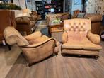 2 x Stoere lounge Chesterfield fauteuils Camel Cognac, Huis en Inrichting, Fauteuils, Ophalen of Verzenden