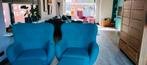 Superleuke blauwe fauteuils met poef. Zitten heerlijk!, Huis en Inrichting, Fauteuils, Ophalen, 75 tot 100 cm, Zo goed als nieuw