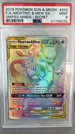 Pokemon Unified Minds Mewtwo & MEW GX 242/236 PSA 9, Ophalen of Verzenden, Nieuw, Losse kaart, Foil