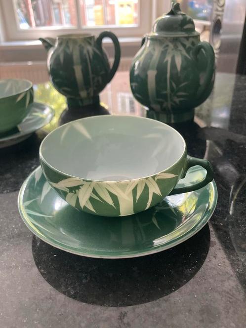 Antiek Theeservies met Bamboe Motief - Compleet, Antiek en Kunst, Antiek | Servies compleet, Ophalen