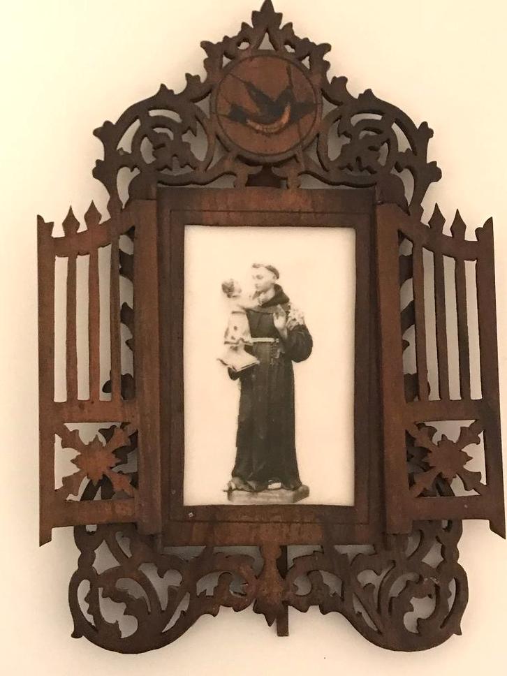 st antonius in lijst figuurzaag werk, Antiek en Kunst, Antiek | Religie, Ophalen of Verzenden