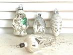 Vier vintage glas kerstballen zilver kerstman ijsje huisje, Diversen, Ophalen