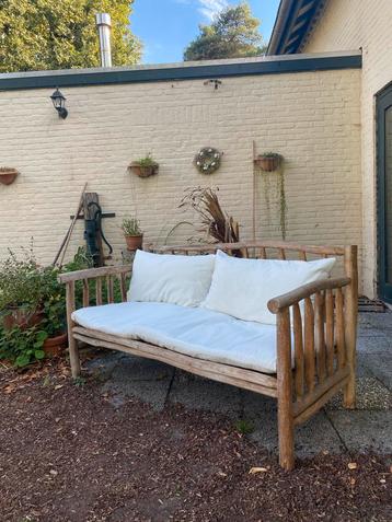 Teakhouten Tuinbank blank hout met Kussens beschikbaar voor biedingen