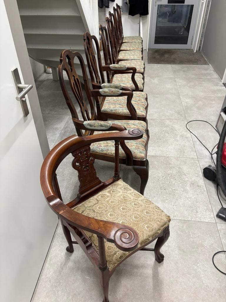 Complete Set Chippendale Stoelen + Chinese Hoekstoel, Antiek en Kunst, Antiek | Meubels | Stoelen en Banken, Ophalen