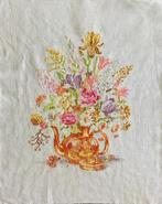 Borduurwerk, zijde, bloem, theepot, stilleven, vintage, Ophalen, Gebruikt, Handborduren, Overige typen