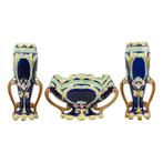 Art Nouveau Barbotine Majolica Vazen Jardinière Set van 3, Ophalen of Verzenden