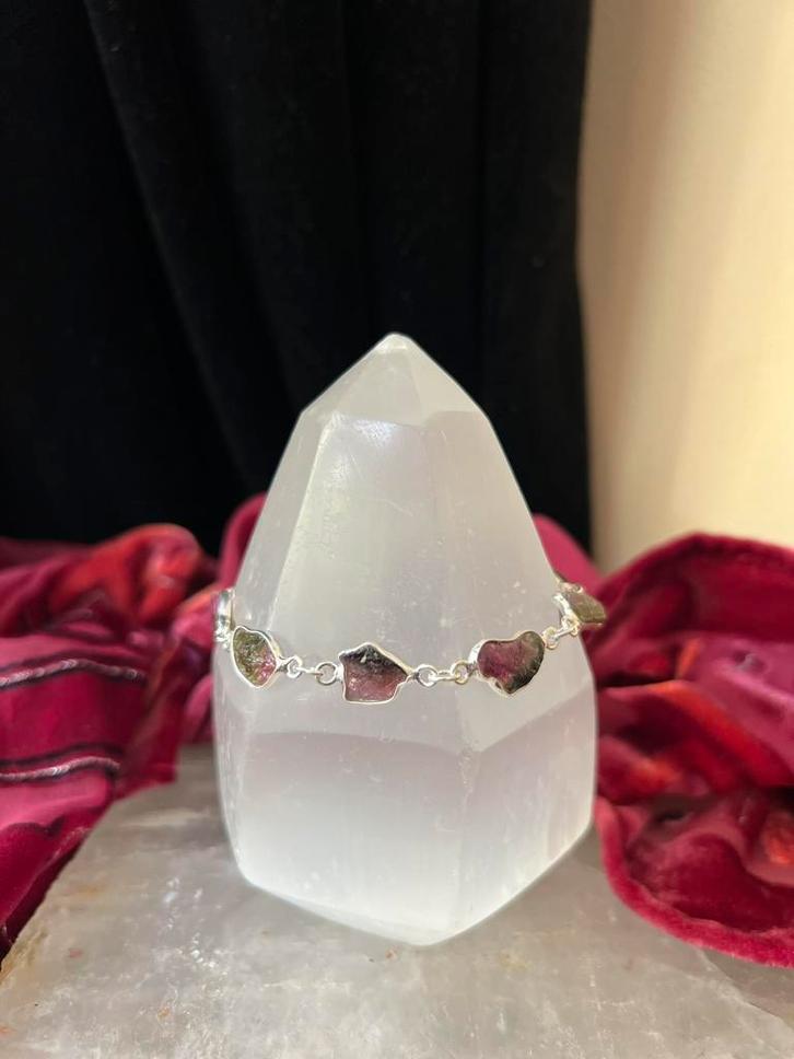 Toermalijn watermeloen beschermt aura straling healing uniek, Sieraden, Tassen en Uiterlijk, Armbanden, Nieuw, Zilver, Met bedels of kralen