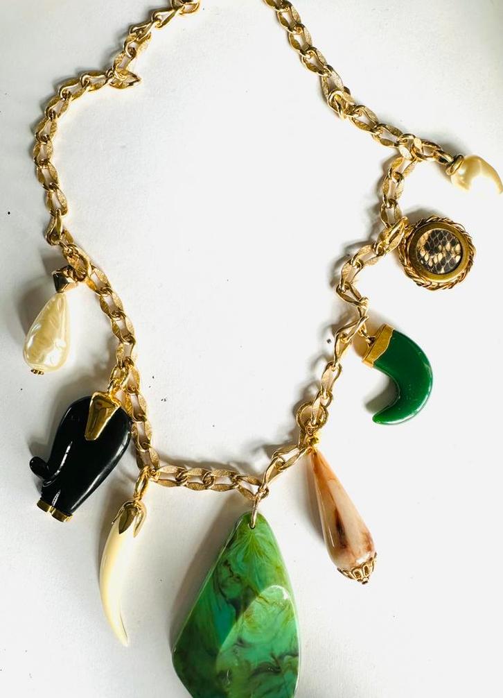 Vintage grote  kunststof statement bedel schakel ketting, Sieraden, Tassen en Uiterlijk, Kettingen, Zo goed als nieuw, Kunststof