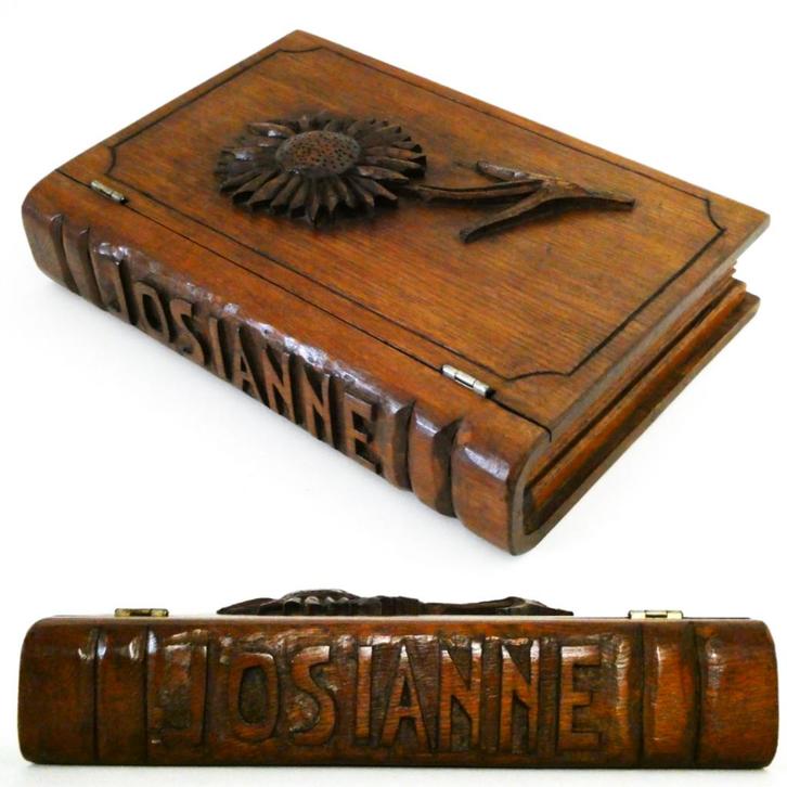 Boeksimulant zonnebloem verstop kist sieradenkist JOSIANNE, Antiek en Kunst, Curiosa en Brocante, Ophalen of Verzenden