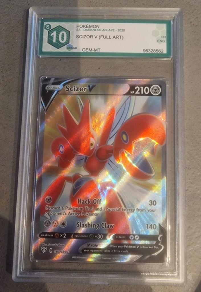 Pokemon Kaart Scizor V (DAA 183) Grade 10, Hobby en Vrije tijd, Verzamelkaartspellen | Pokémon, Nieuw, Losse kaart, Ophalen of Verzenden
