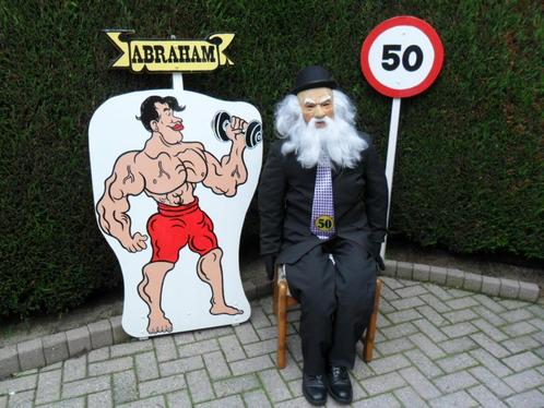 50 verjaardag Abraham met baard en atletisch, set 3 deel., Hobby en Vrije tijd, Feestartikelen | Verhuur, Zo goed als nieuw, Abraham of Sarah