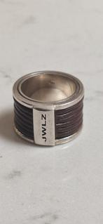 Stoere Zilveren ring 925 met leren bandjes D 15 mm, Gebruikt, Ophalen of Verzenden, Kleiner dan 17, Dame