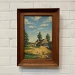 Oud schilderij Boerderij schuur erf kippen M Schaufeli, Antiek en Kunst, Kunst | Schilderijen | Klassiek, Verzenden
