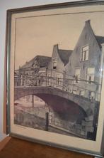 Ets of houtskool Molensteegbrug in Leiden, Antiek en Kunst, Ophalen of Verzenden