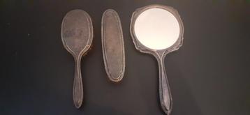 Zilveren kaptafel set zilver 3 delig (spiegel + borstels) ! beschikbaar voor biedingen