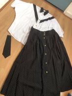 Vintage pak stippen dots rok blouse zwart wit 42/44, Maat 42/44 (L), Ophalen of Verzenden, Onder de knie, Wit