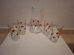 Vintage Glazen Set met Karaf - Kers Design Italiaans, Glas of Glazen, Gebruikt, Ophalen of Verzenden, Glas