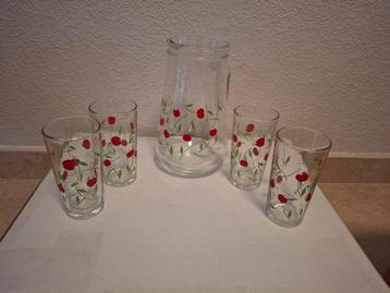 Vintage Glazen Set met Karaf - Kers Design Italiaans beschikbaar voor biedingen