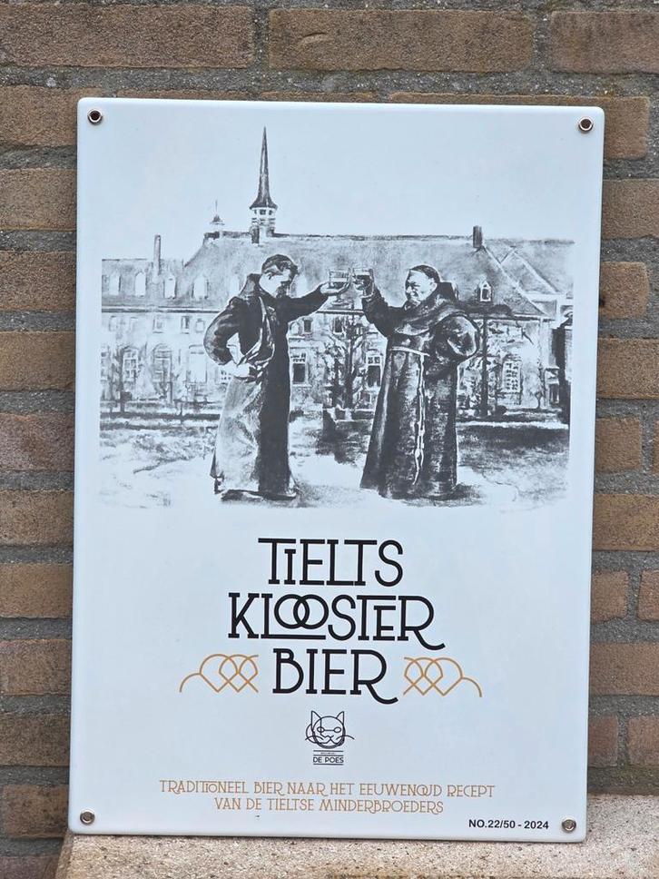 Emaille reclamebord Tielts Klooster Bier brouwerij de poes, Verzamelen, Merken en Reclamevoorwerpen, Zo goed als nieuw, Reclamebord