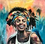 Lachende dame (Ibrahim Sesay Jr.), Antiek en Kunst, Kunst | Schilderijen | Modern, Ophalen of Verzenden