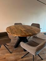 Ronde Houten Eettafel met Metalen Onderstel, Huis en Inrichting, Tafels | Eettafels, Ophalen, Gebruikt, 100 tot 150 cm, Rond