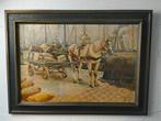 Olieverf op doek paardenkar havenkade 1927 gesigneerd, Ophalen of Verzenden