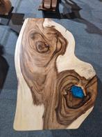 Unieke suarhout salontafel organische vorm met epoxy blauw., Industrieel suar interieur, Info@industrieel-suar-interieur.nl, 100 tot 150 cm