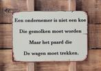 Ondernemer niet een koe reclamebord van metaal wandbord deco, Huis en Inrichting, Info@deconoord.nl, Deco Noord, Nieuw, Ophalen of Verzenden