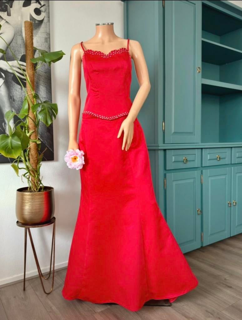 CHARBELL 2 piece gala jurk maat 42 - sleep - rood - strass, Ophalen of Verzenden, Zo goed als nieuw, Rood, Trouwjurk