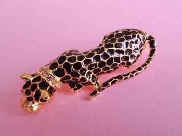jwg Vintage 70 80s luipaard panter broche zwart goud verguld beschikbaar voor biedingen