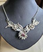 Zilveren (925) ketting VASTE hanger met ROBIJNEN en PARELS, Sieraden, Tassen en Uiterlijk, Kettingen, Ophalen, Zo goed als nieuw